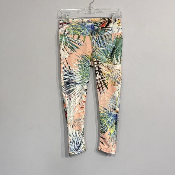 Fabletics PowerHold Discontinued Rare Leggings Peach Tropical Palm Print Yoga S - Picture 1 of 15